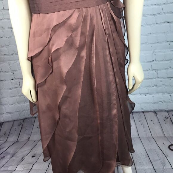 Adrianna Papell Dress Tiered Chiffon Mocha Midi EUC - Picture 3 of 6